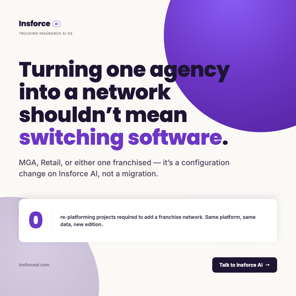 Insforce AI - Turning one agency into a network shouldn’t mean switching software. Talk to Insforce AI.